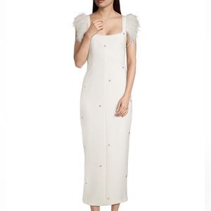 LIKELY Cameron Ostrich Feather-Trimmed Midi-Dress